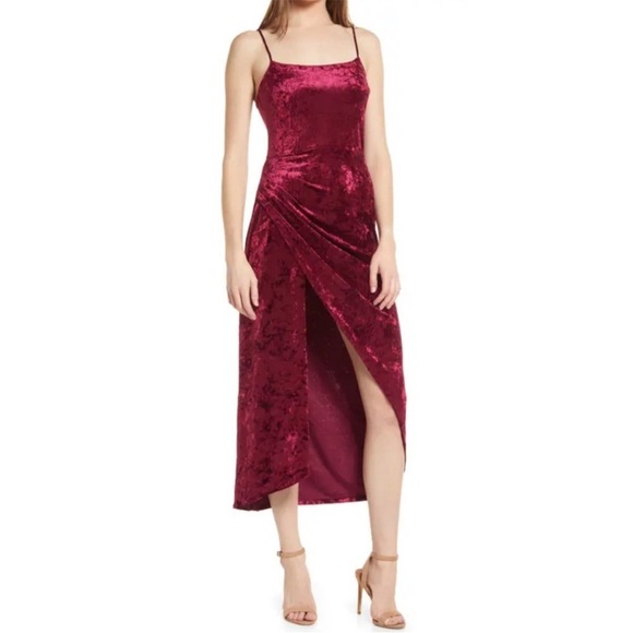 Saylor Cyndey Velvet Snake Midi Slit Dress in Wine Red NWT Size Large - Picture 4 of 11